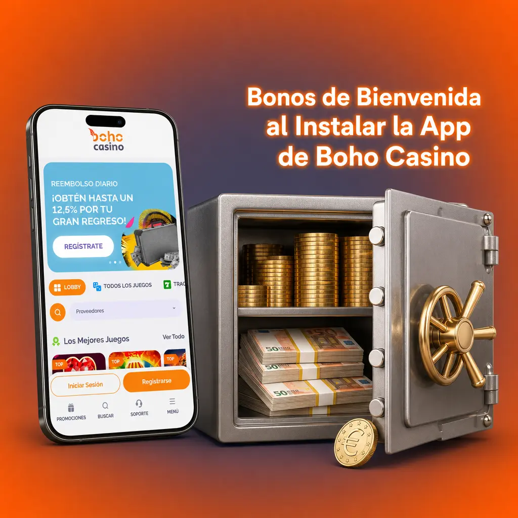 Bonos de bienvenida de Boho Casino: hasta 6.500€ y 225 giros gratis al instalar la app y hacer tu primer depósito.